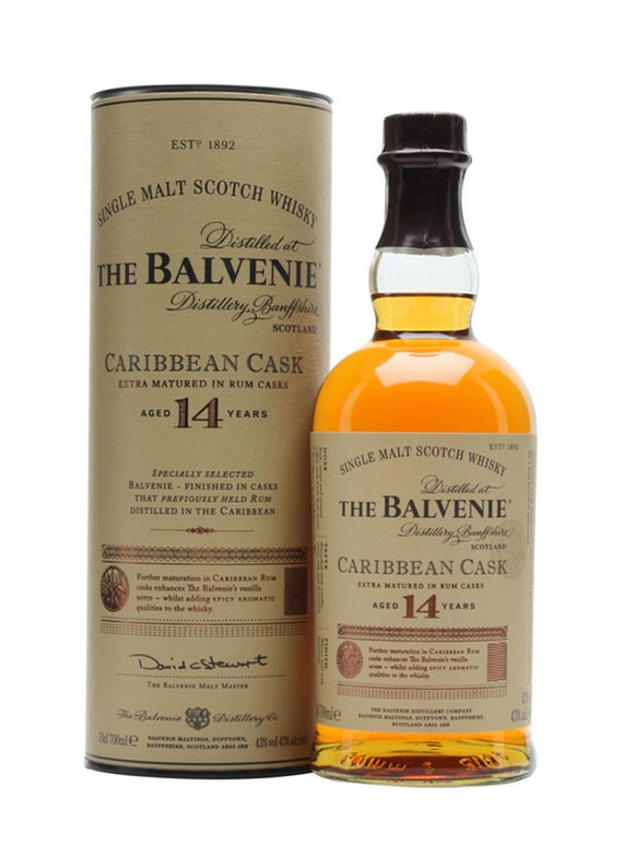 Distillery: The Balvenie
Name: 14 Years Caribbean Cask
Volume: 70CL
ABV: 43%
Notes: Single Malt
Origin: Dufftown, Speyside, Scotland